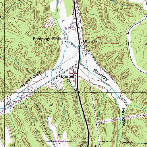 Topographic Map of Downey Cemetery, TN