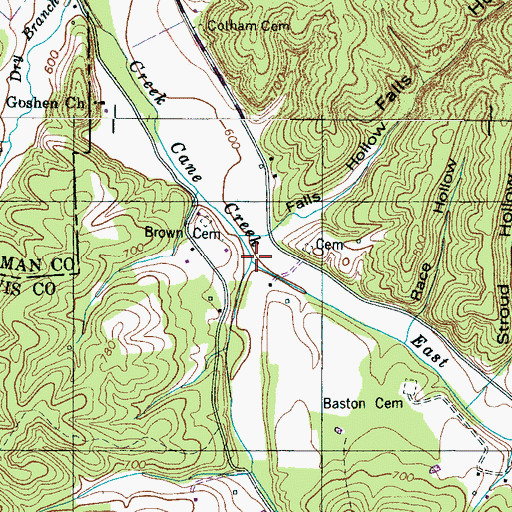 Topographic Map of East Fork Cane Creek, TN