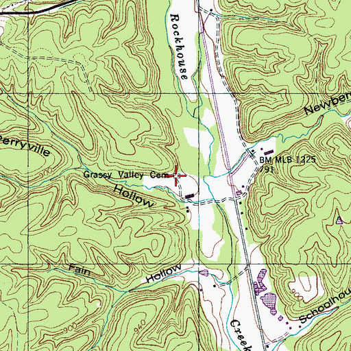 Topographic Map of Grassy Valley Cemetery, TN