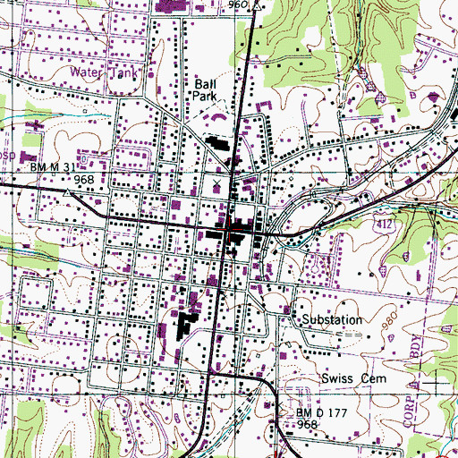 Topographic Map of Hohenwald, TN