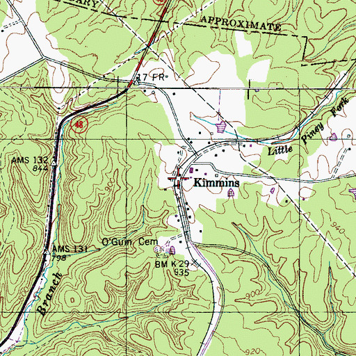 Topographic Map of Kimmins, TN