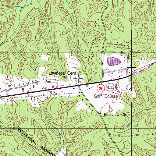 Topographic Map of Loveless Church, TN