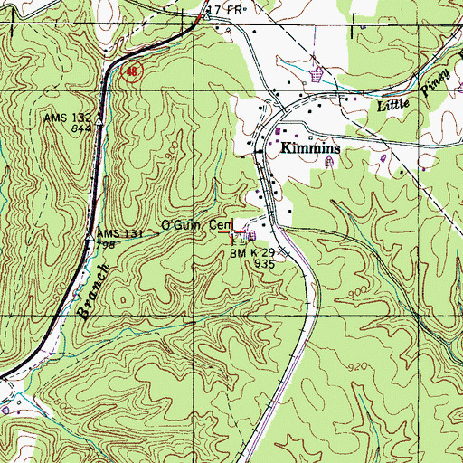 Topographic Map of O'Guin Cemetery, TN