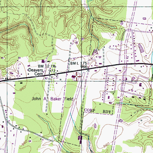 Topographic Map of John A Baker Field, TN