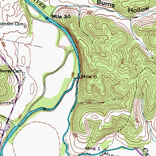 Topographic Map of Cane Creek, TN
