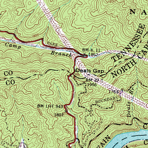 Topographic Map of Deals Gap, TN