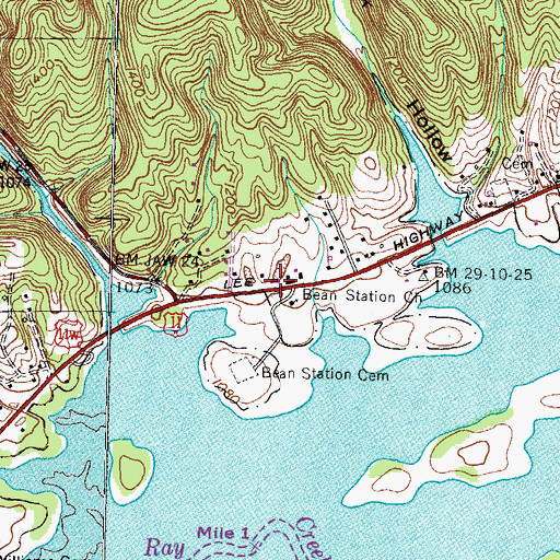 Topographic Map of Beans, TN