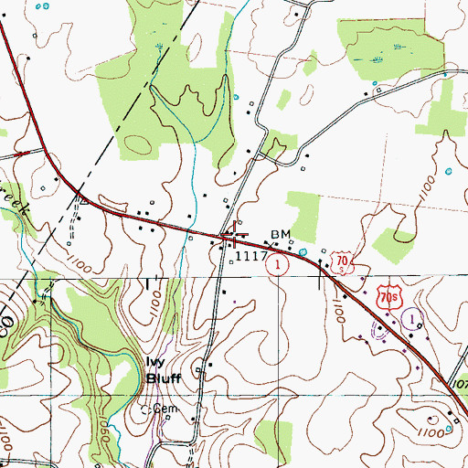 Topographic Map of Devenport, TN