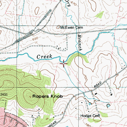 Topographic Map of Hodge Branch, TN