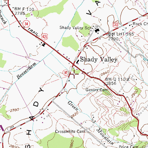 Topographic Map of Central Church (historical), TN