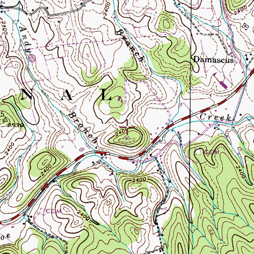 Topographic Map of Doe Valley Mine, TN