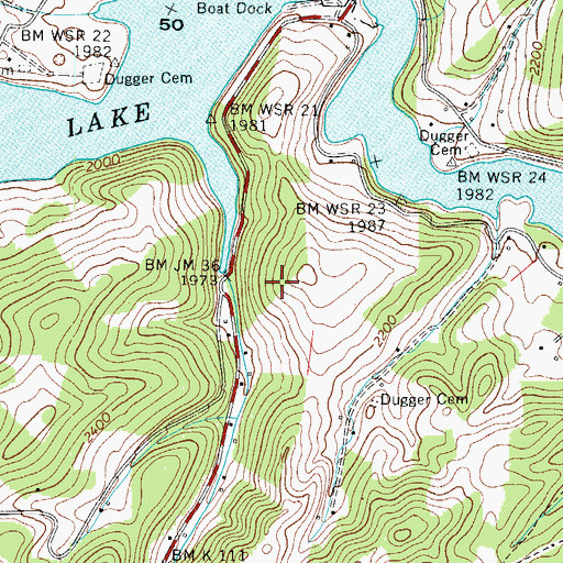 Topographic Map of Dugger Prospect, TN