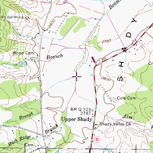 Topographic Map of Milam Branch, TN