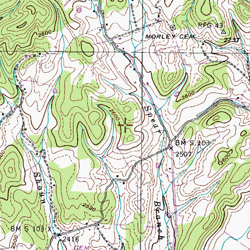 Topographic Map of Spear Branch Prospect, TN