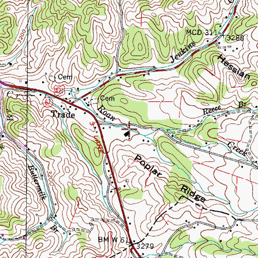 Topographic Map of Trade Elementary School, TN