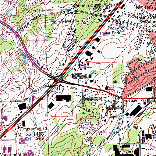 Topographic Map of Athens Plaza Shopping Center, TN
