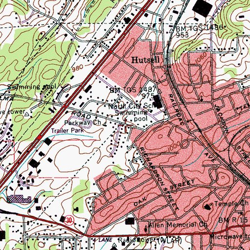 Topographic Map of Bryson, TN