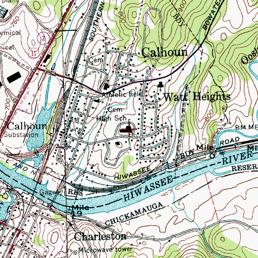 Topographic Map of Calhoun High School (historical), TN