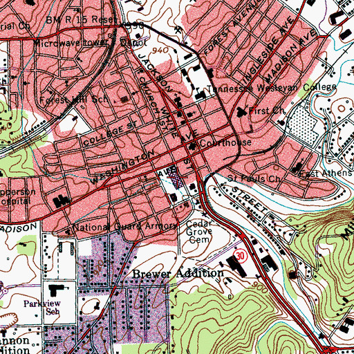 Topographic Map of Madison Park Shopping Center, TN