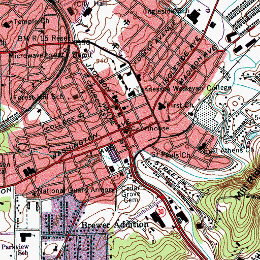 Topographic Map of McMinn County Courthouse, TN