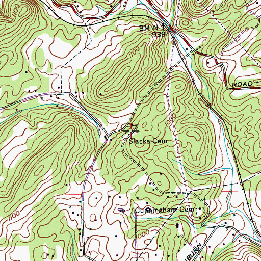 Topographic Map of Slacks Chapel (historical), TN