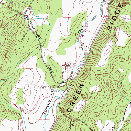 Topographic Map of Spring Creek Cemetery, TN