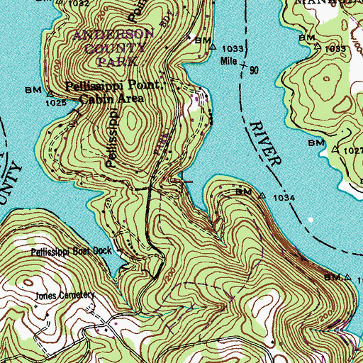 Topographic Map of Anderson County Sportsmens Club, TN