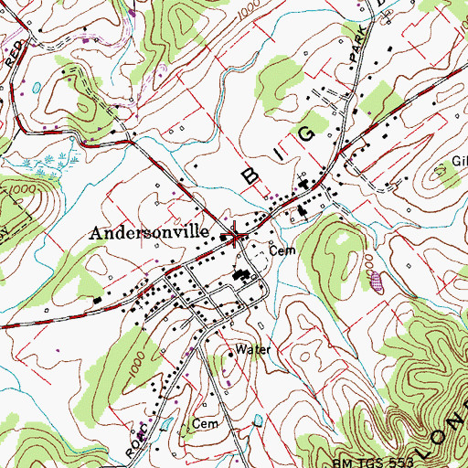 Topographic Map of Andersonville, TN