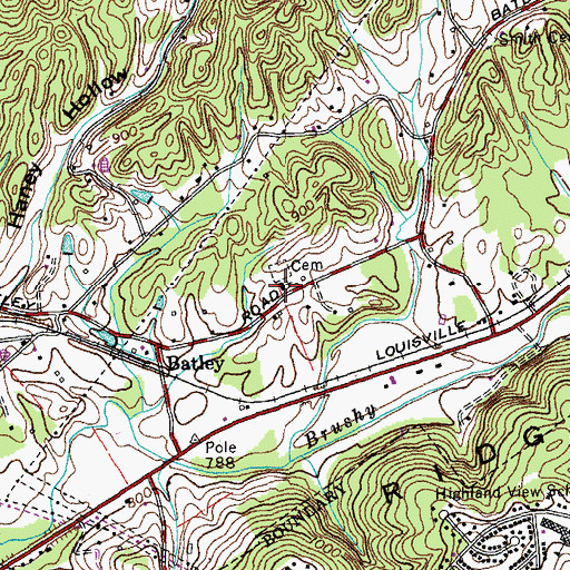 Topographic Map of Batley Baptist Church, TN
