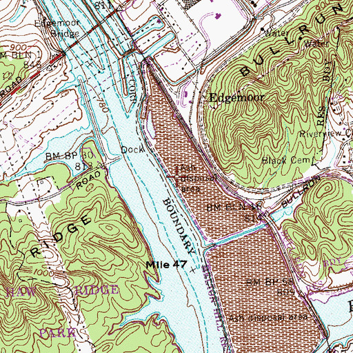 Topographic Map of Blacks Ford (historical), TN