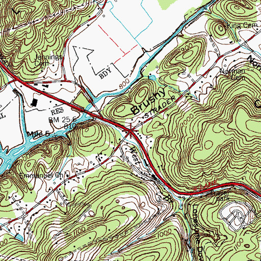 Topographic Map of Bull Run, TN