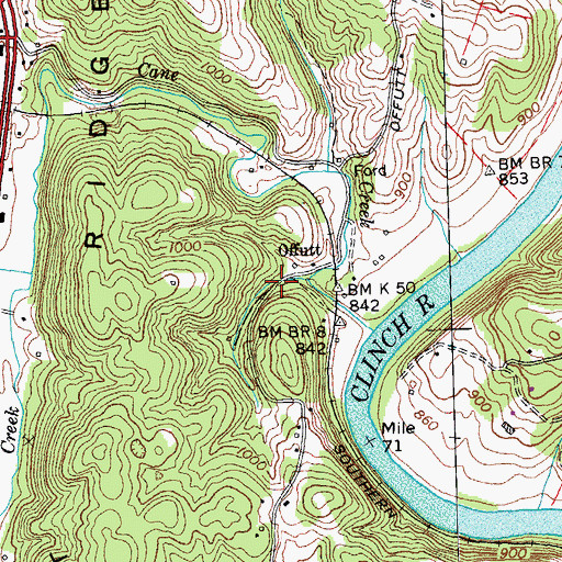 Topographic Map of Cane Creek (historical), TN