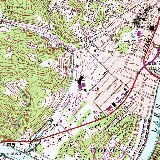 Topographic Map of Clinton High School, TN