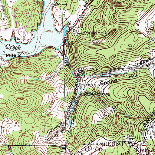 Topographic Map of Copper Ridge Branch, TN