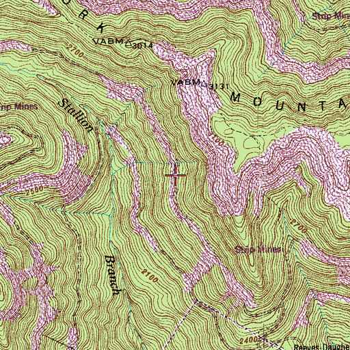 Topographic Map of Fork Mountain-Peewee Mountain Mine, TN