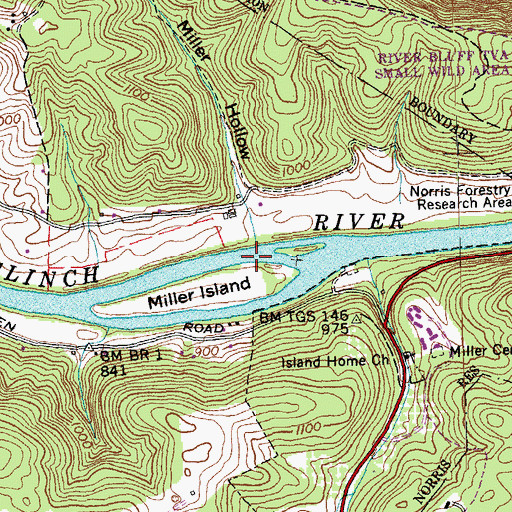 Topographic Map of Island Ford, TN