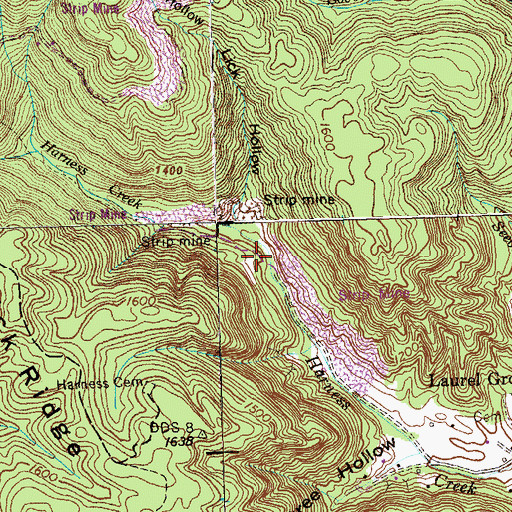 Topographic Map of Jonas Phillips Mine, TN