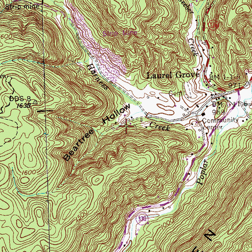 Topographic Map of Long Mine, TN