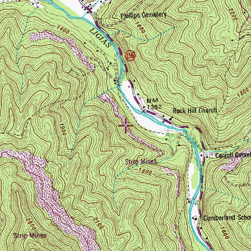 Topographic Map of Main Mountain Mine, TN