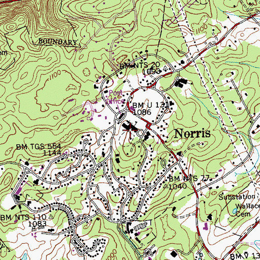 Topographic Map of Norris Middle School, TN