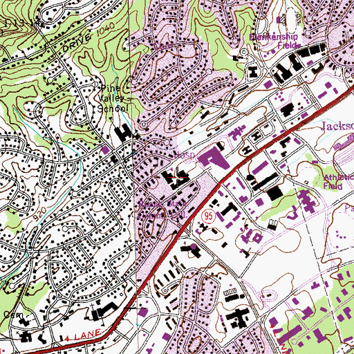 Topographic Map of Oak Ridge Associated University Hospital, TN