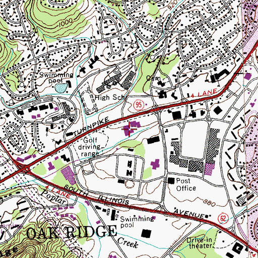 Topographic Map of Oak Ridge Civic Center, TN