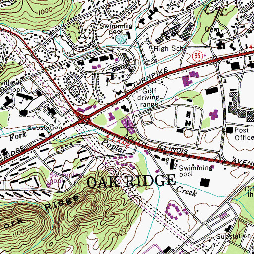 Topographic Map of Oak Ridge Shopping Center, TN