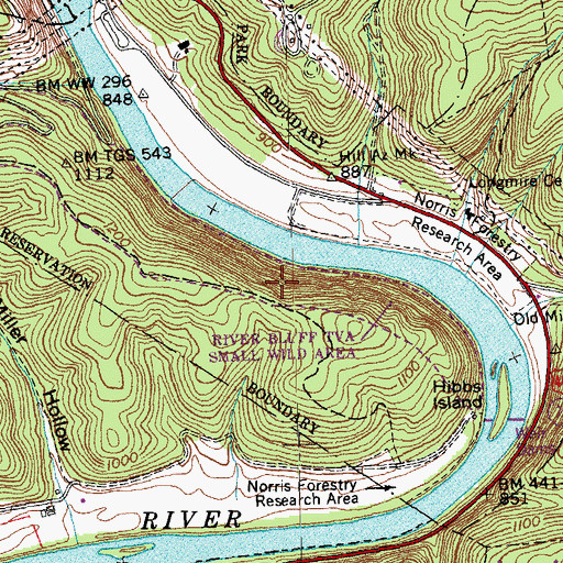 Topographic Map of River Bluff Trail, TN
