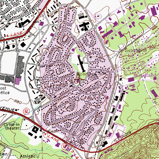 Topographic Map of Woodland Shopping Center, TN