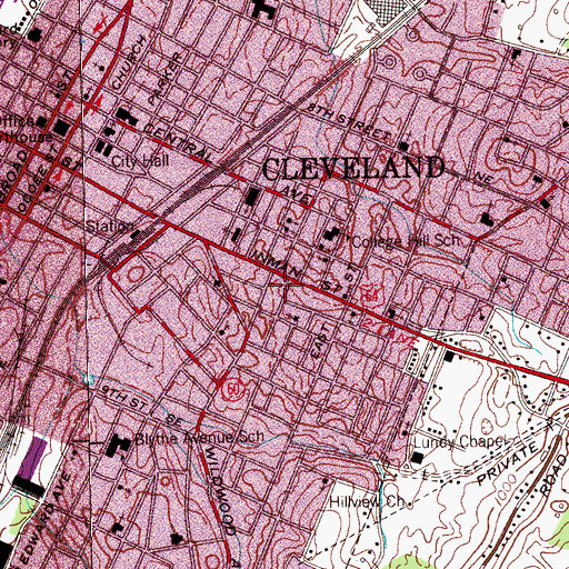 Topographic Map of Bradley County Health Department, TN