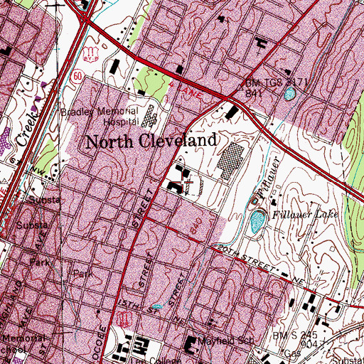 Topographic Map of Bradley Junior High School, TN
