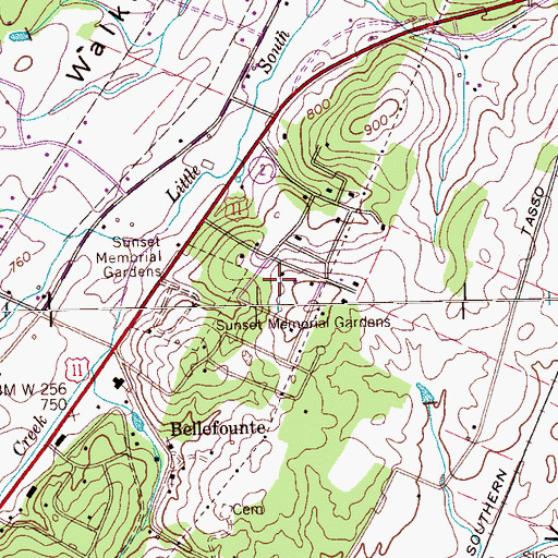 Topographic Map of Carriage Hills, TN