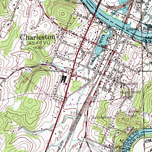 Topographic Map of Charleston City Hall, TN