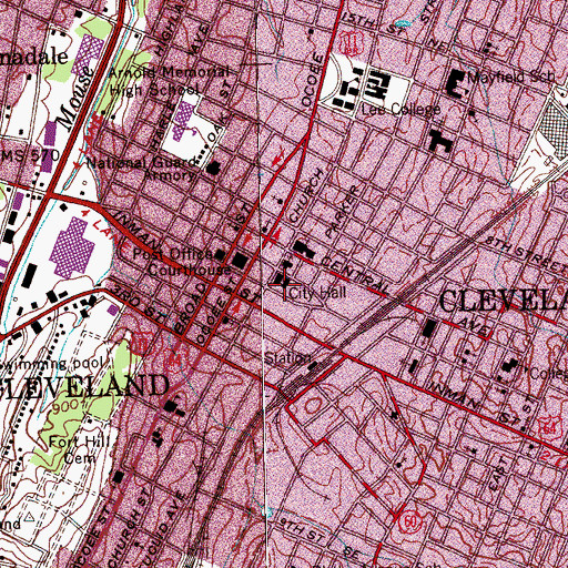 Topographic Map of Cleveland City Hall, TN